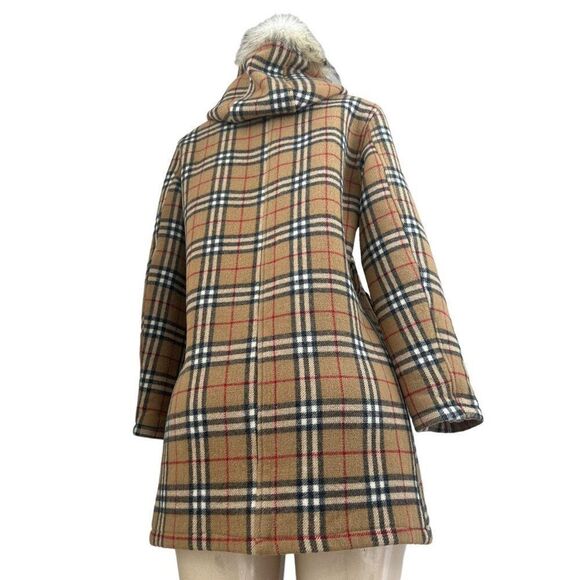 Authentic Vintage BURBERRY Beige Nova Check Wool Hooded Peacoat Size L - Picture 4 of 16